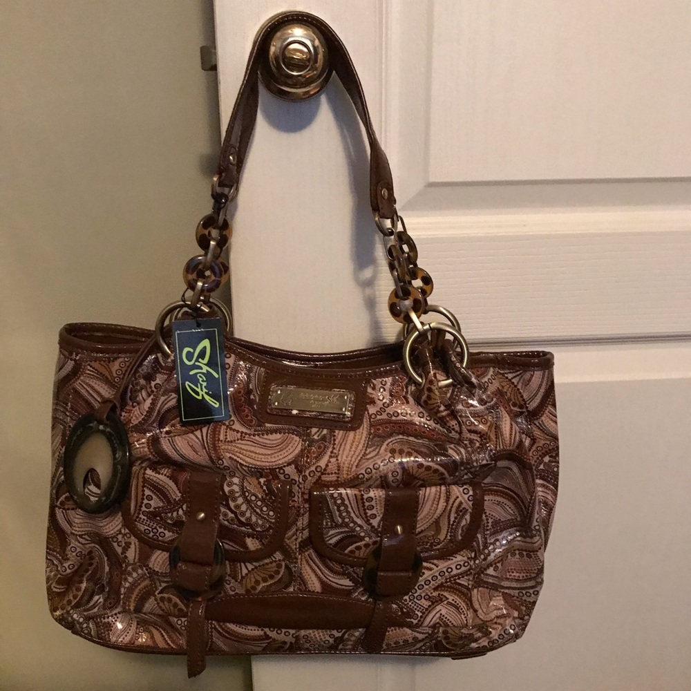 Leather Handbag by Sharif Studio - Brown Paisley